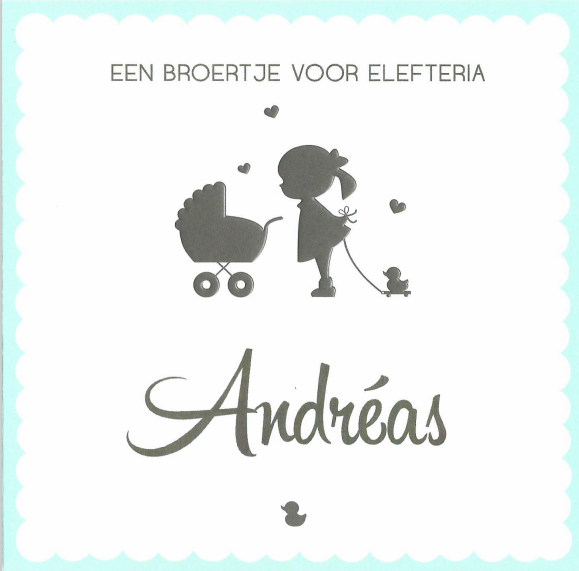 voorkant geboortekaartje Andréas